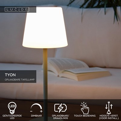 Lucide TYON - Oplaadbare Tafellamp Binnen/Buiten - Accu/Batterij - LED Dimb. - 1x2W 2700K - IP65 - Groen